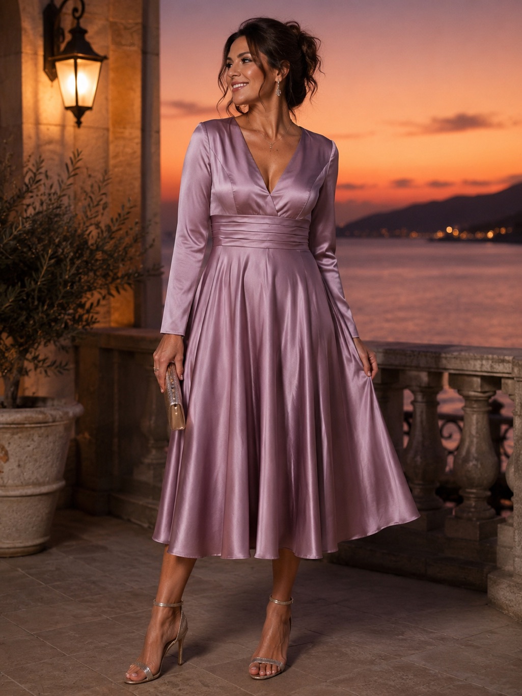 Mac Duggar Blush Pink Long Sleeve Fit-And-Flare Dress